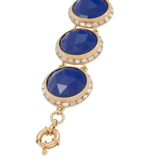 💕TRINA TURK💕 Large Round Bezel Set Stone Flex Bracelet Glass Dome Blue NWT - Picture 3 of 8